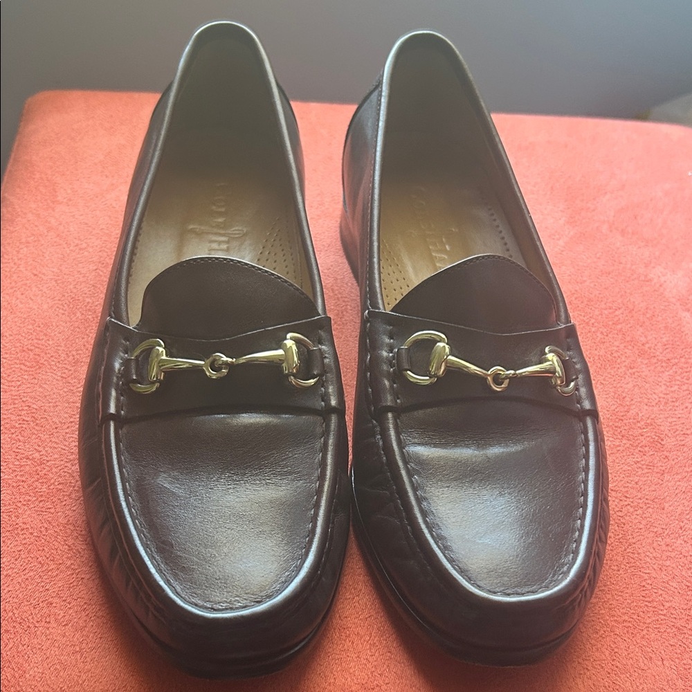 Cole Haan Dark Brown Loafers with Gold Accents